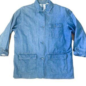 Alfred Dunner Missy Ladies Schacket sz 18, Blue Denim Plaid Lining Pockets Read